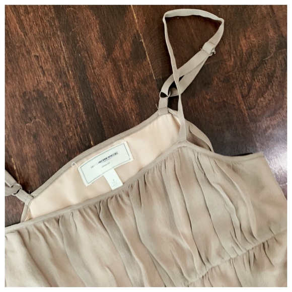 Anthropologie Taupe Tiered Silk Peplum Dress 2 - Picture 4 of 4